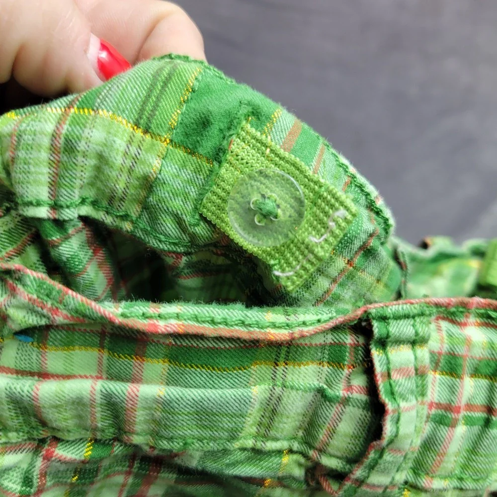 The Childrens Place Kids Green Plaid Cargo Pants‎ Metallic Adjustable Waist 10